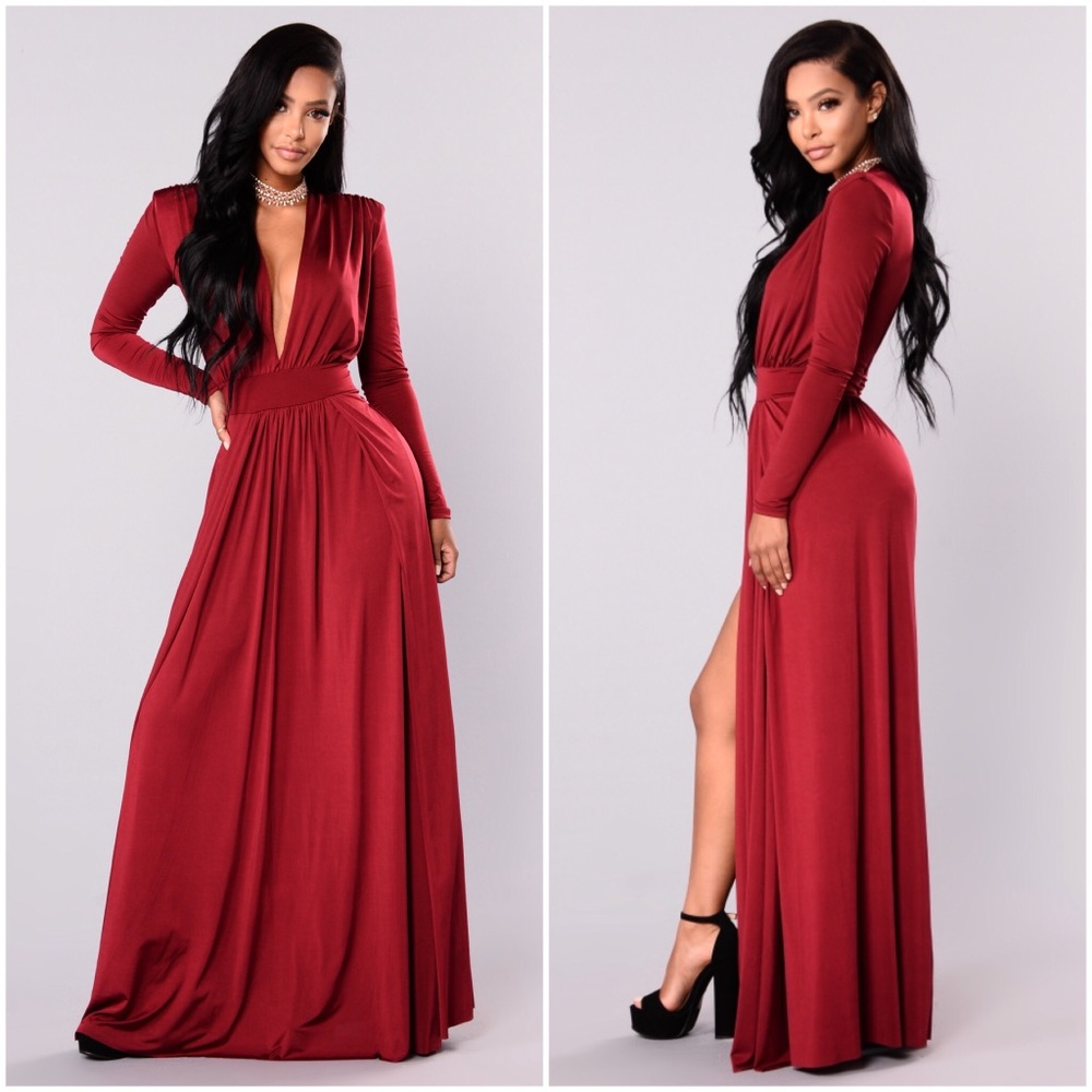 Long Sleeve Slit Maxi Dress